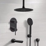 Remer TSH73 Black Tub and Shower Faucet Set with Handheld and Ceiling Shower Head